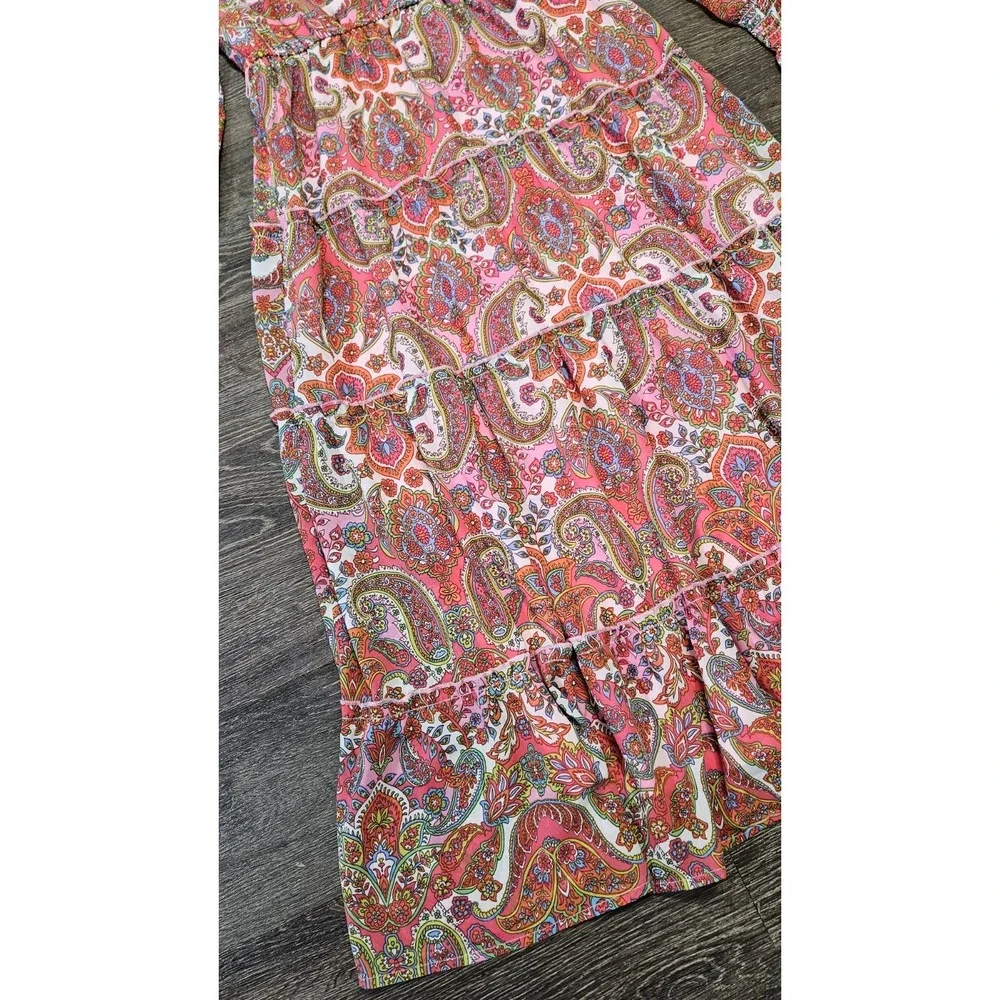 Harlow & Rose Pink Paisley Print Long-sleeve Midi Dress Size Medium Missing Belt - Picture 8 of 16